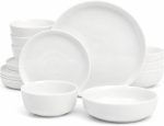 Pure White Scratch-Resistant Ceramic Dinnerware Set (16 pieces/4 servings), Microwave and Dishwasher Safe