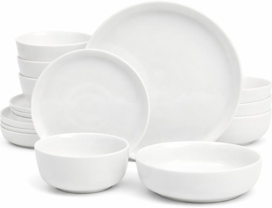 Pure White Scratch-Resistant Ceramic Dinnerware Set (16 pieces/4 servings), Microwave and Dishwasher Safe