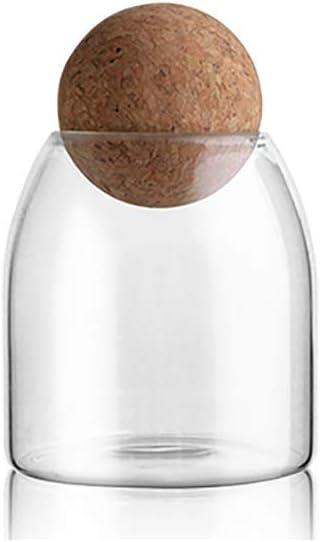 550ML/18Oz Glass Storage Container with Ball Cork, Cute Decorative Organizer Bottle Canister Jar with Air Tight Wood Lid for Food, Coffee, Candy, Bathroom Apothecary Cotton Swab Qtip Holder