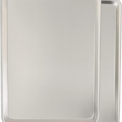 Commercial Quality Baking Sheet Pan Set, Natural Aluminum Cookie Sheet, Warp Resistant Nonstick Baker's Half Sheet Pan, Large Thick Cookie Tray Pans for Baking, Roasting(2 Pack, 18X13Inch)