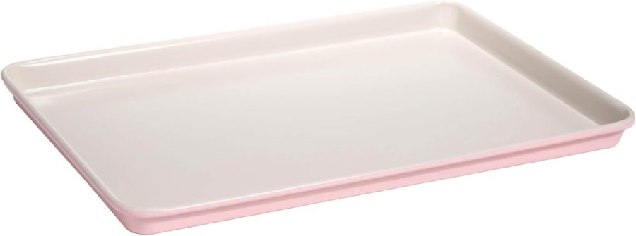 Nonstick Carbon Steel Bakeware Collection, 15-Inch x 10-Inch Cookie Baking Sheet, Dishwasher Safe, Made without  and , Pink Cream Two-Tone