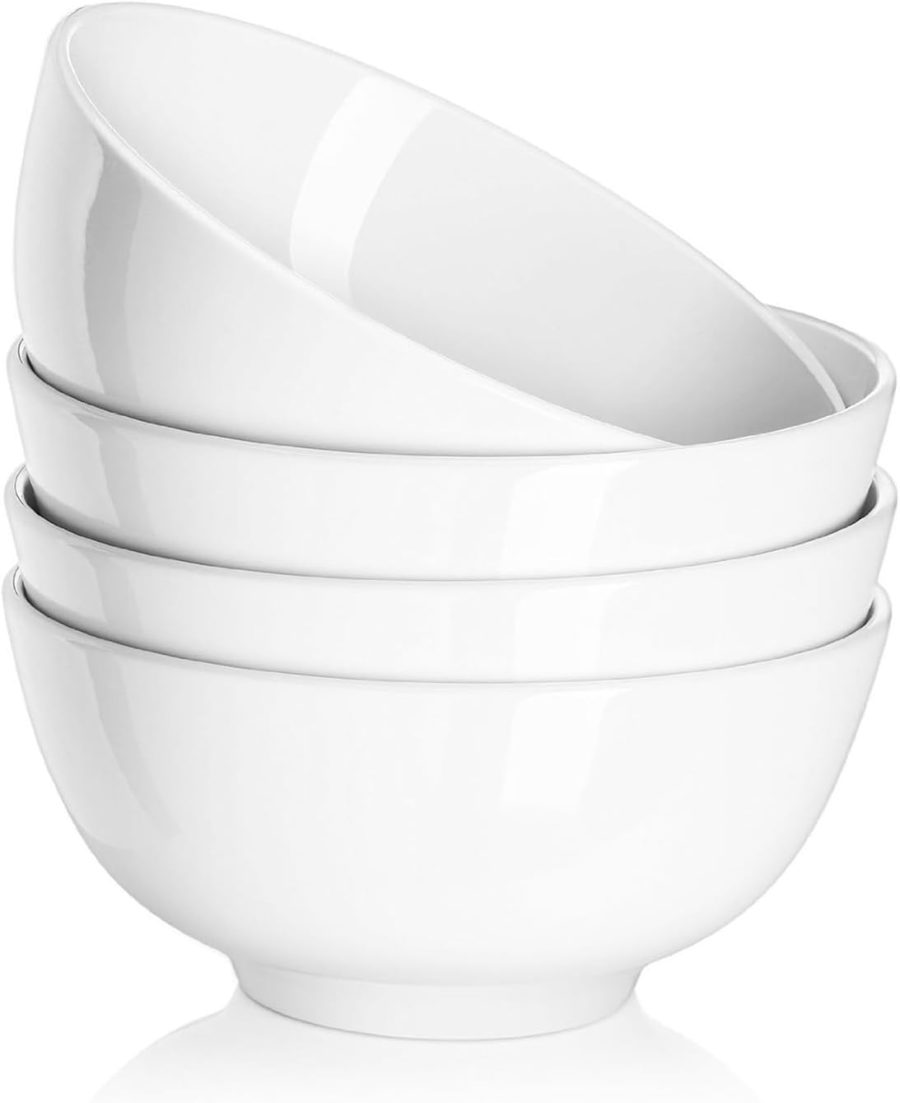 22 OZ White Ceramic Bowls Set of 4 - Perfect for Soup Bowls for Kitchen, Cereal Bowl, Ramen Bowl, Microwave Safe for Oatmeal, Fruit,Salad and Rice Bowl - Dishwasher & Microwave Safe