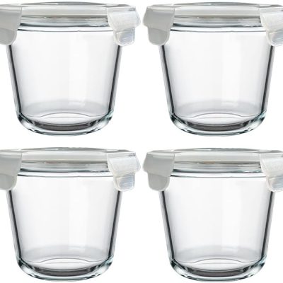 24 Oz Glass Food Storage Container, 3 Cup Glass Soup Container with Airtight Lids, Round Meal Prep Containers, Leakproof Soup Storage Container, DishwasherMicrowave & Freezer Safe (4 Pack)