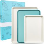 3-Pack Blue Ceramic-Coating Baking Sheet Pans, -Free Nonstick Cookie Sheet Trays, 0.8mm Thick Heavy Duty, with Diamond Texture, Replacement Toaster Oven Tray for Everyday Baking