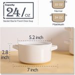 6 Pack Soup Bowls with Handles, 24 Oz Large Serving Soup Bowl Set, Ceramic Soup Crocks for French Onion Soup, Cereal, Chilli, Stew, Microwave and Oven Safe, White
