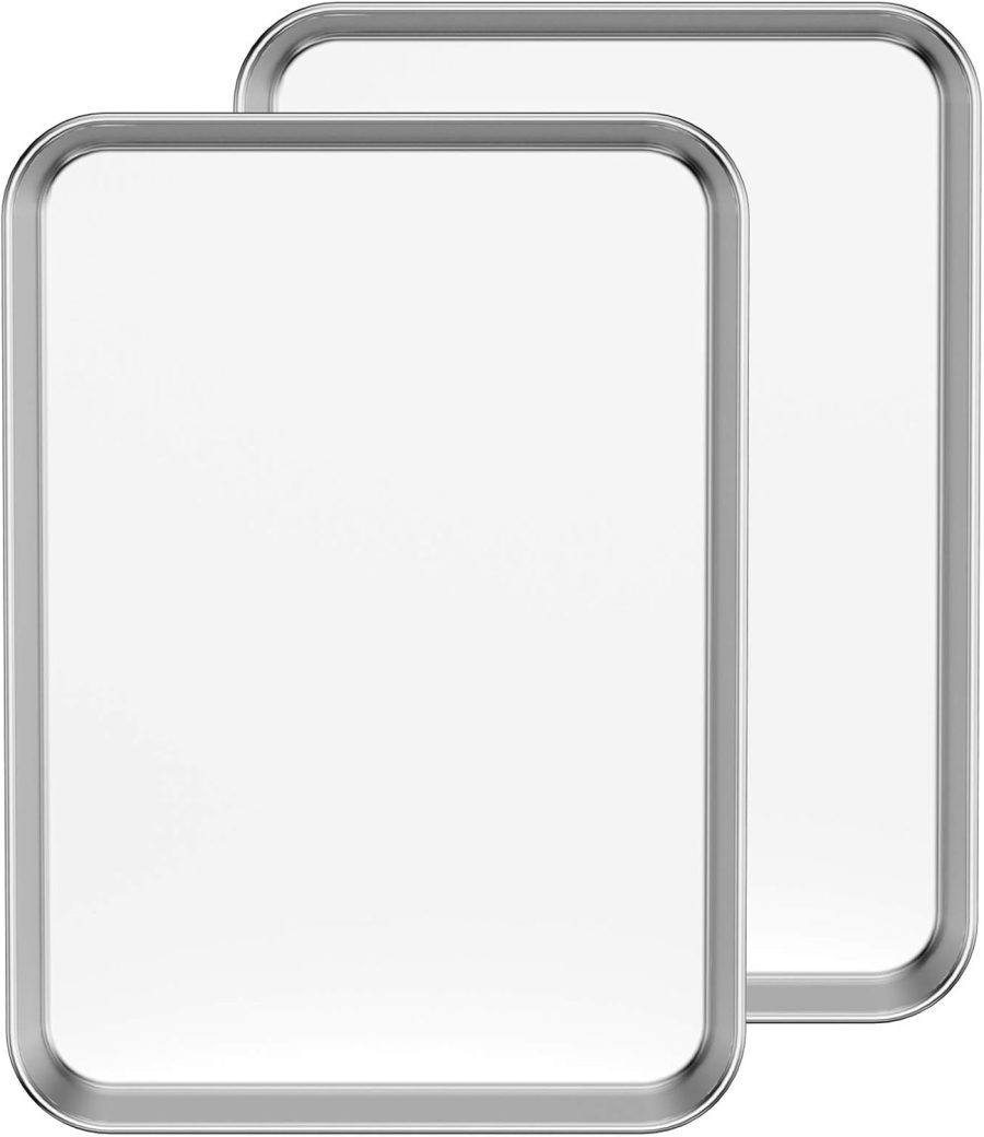 Baking Sheet Set of 2,  18 inch Commercial Grade Stainless Steel Baking Pan, Professional Bakeware Oven Tray, Healthy & Non-toxic, Rust Free & Mirror Finish, Easy Clean & Dishwasher Safe