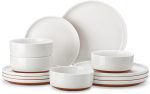 Modern Minimalist White Ceramic Dinnerware Set (12 pieces/4 servings), Microwave and Dishwasher Safe