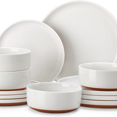 Modern Minimalist White Ceramic Dinnerware Set (12 pieces/4 servings), Microwave and Dishwasher Safe