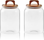 Glass Jars for Laundry Room Organization, 90 ounce Laundry Pods Container, Glass Food Storage Jars with Airtight Lid, 2 Pack, Hand Lid