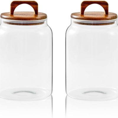 Glass Jars for Laundry Room Organization, 90 ounce Laundry Pods Container, Glass Food Storage Jars with Airtight Lid, 2 Pack, Hand Lid
