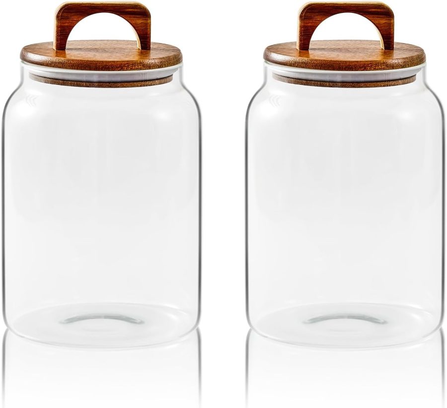 Glass Jars for Laundry Room Organization, 90 ounce Laundry Pods Container, Glass Food Storage Jars with Airtight Lid, 2 Pack, Hand Lid