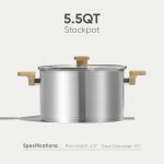 Stainless Steel Stock Pot - 5.5 Quart Heavy Duty Induction Cooking Pot with Visible Lid for Pasta, Soup, Spaghetti, Bottom Big Stockpot, Deep Cookware for Canning, Boiling, Simmer