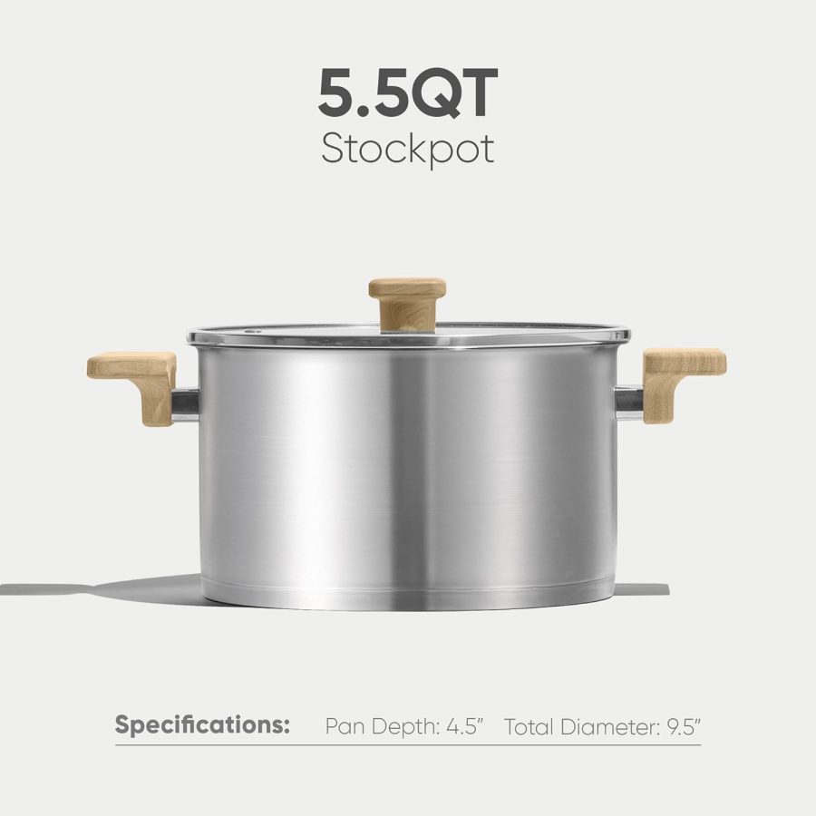 Stainless Steel Stock Pot - 5.5 Quart Heavy Duty Induction Cooking Pot with Visible Lid for Pasta, Soup, Spaghetti, Bottom Big Stockpot, Deep Cookware for Canning, Boiling, Simmer