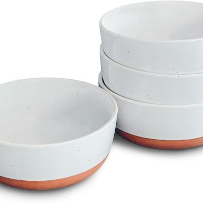 Ceramic Flat Bowls Set of 4-25 oz- For Soup, Salad, Rice, Cereal, Breakfast, Dinner, Serving, Oatmeal, etc - Microwave, Dishwasher and Oven Safe Porcelain Bowl for Eating and Kitchen - Vanilla