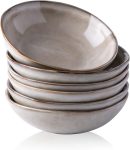 Ceramic Cereal Bowls Set of 6, 24 oz Handmade Stoneware Bowls Set for Cereal Soup Salad, Stylish Kitchen bowls for Meal, Dishwasher & Microwave Safe, Reactive Glaze-Cappuccino