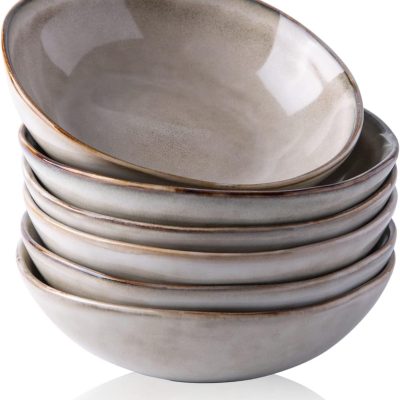 Ceramic Cereal Bowls Set of 6, 24 oz Handmade Stoneware Bowls Set for Cereal Soup Salad, Stylish Kitchen bowls for Meal, Dishwasher & Microwave Safe, Reactive Glaze-Cappuccino