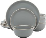 Matte Finish Gray Ceramic Dinnerware Set (12 pieces/4 servings), Simple Modern Design, Microwave and Dishwasher Safe