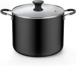 Nonstick Stockpot with Lid 10.5-Qt, Deep Cooking Pot Cookware Canning Stock Pot with Glass Lid, Black