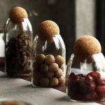 550ML/18Oz Glass Storage Container with Ball Cork, Cute Decorative Organizer Bottle Canister Jar with Air Tight Wood Lid for Food, Coffee, Candy, Bathroom Apothecary Cotton Swab Qtip Holder