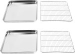 Baking Sheet & Rack Set [2 Sheets + 2 Racks], Stainless Steel Cookie Pan with Cooling Rack, Size 16 x 12 x 1 Inch, Non Toxic & Heavy Duty & Easy Clean