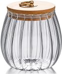Glass Coffee Nuts Canister Airtight Storage Jar Petal Decorative Container with Bamboo Lid Metal Handle Easy to Grasp 700ml, 23 FL OZ