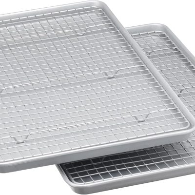 Ceramic Nonstick Baking Sheets & Cooling Rack Set, Non-Toxic, Half Sheet Size, 2-Pack, Gray