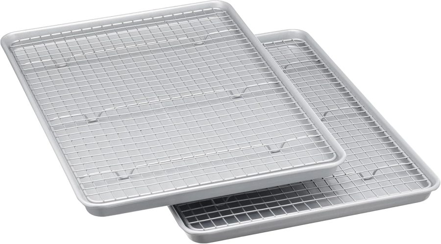 Ceramic Nonstick Baking Sheets & Cooling Rack Set, Non-Toxic, Half Sheet Size, 2-Pack, Gray