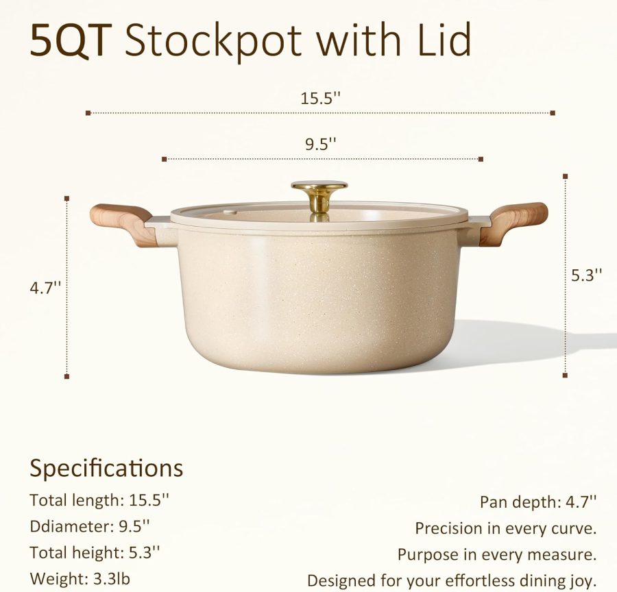 5 Qt Nonstick Stock Pot with Lid Soup Pot, Ceramic 5 Quart Casserole with Lid, Easy to Clean Non Stick Cooking Pot Cookware  Free, Ceramic Oatmeal