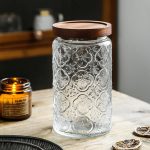 35oz/1000ml Glass Storage Jars with Nature Wood Lids, Airtight Food Storage Containers for Kitchen Organization, Large Capacity for Cookie, Pasta, Sugar, Flour, Cereal - Set of 2