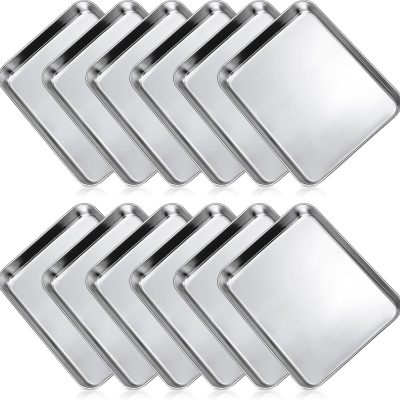 12 Pieces Baking Sheet Pan Cookie Sheet Set for Oven Stainless Steel Trays Nonstick Small Serving Tray Cake Toaster Metal Food Trays, Oven and Dishwasher Safe(10 x 8 x 1 Inch)