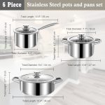 Stainless Steel pots and pans set, 6 Piece Nonstick Induction Kitchen Cookware Set, Works with Induction/Electric and Gas Cooktops, Nonstick, Oven Safe, Camping Cookware