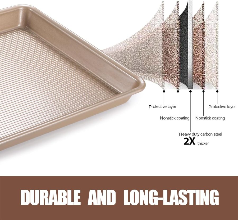 Sheet Pans Cookie Sheet Set,Nonstick Baking Sheets for Oven,9x13 Quarter Sheet Pan,2 Pack,Gold