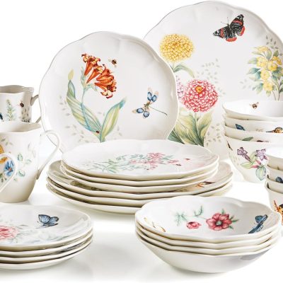 Simple pure white ceramic dinnerware set (28 pieces)