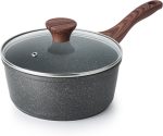 Nonstick Saucepan with Lid, 1.5 Quarts Small Pot with  Granite Coating, Stay-cool Handle, Multipurpose Handy Sauce Pot Small Kitchen Cooking Pot, Induction Comptable,  Free