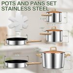 Stainless Steel Cookware Set 13PCS, Pots and Pans Set, Induction Cookware, Kitchen Cooking Set, Heavy Duty, Tri-Ply Base, Dishwasher Safe