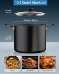 Nonstick Stockpot with Lid 10.5-Qt, Deep Cooking Pot Cookware Canning Stock Pot with Glass Lid, Black