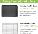 Nonstick Baking Sheet with Rack Set, 16 x 12 x 1 Inch Cookie Sheet Baking Pan with Cooling Rack for Oven, Commercial Grade & Non-Toxic, Easy to Clean