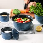 Ceramic Soup Bowls Set of 4, 40 Ounce Large Cereal Bowls for Kitchen, 7 Inch Serving Bowls for Salad Pasta Ramen Pho Popcorn, Dishwasher Microwave Safe, Navy Blue
