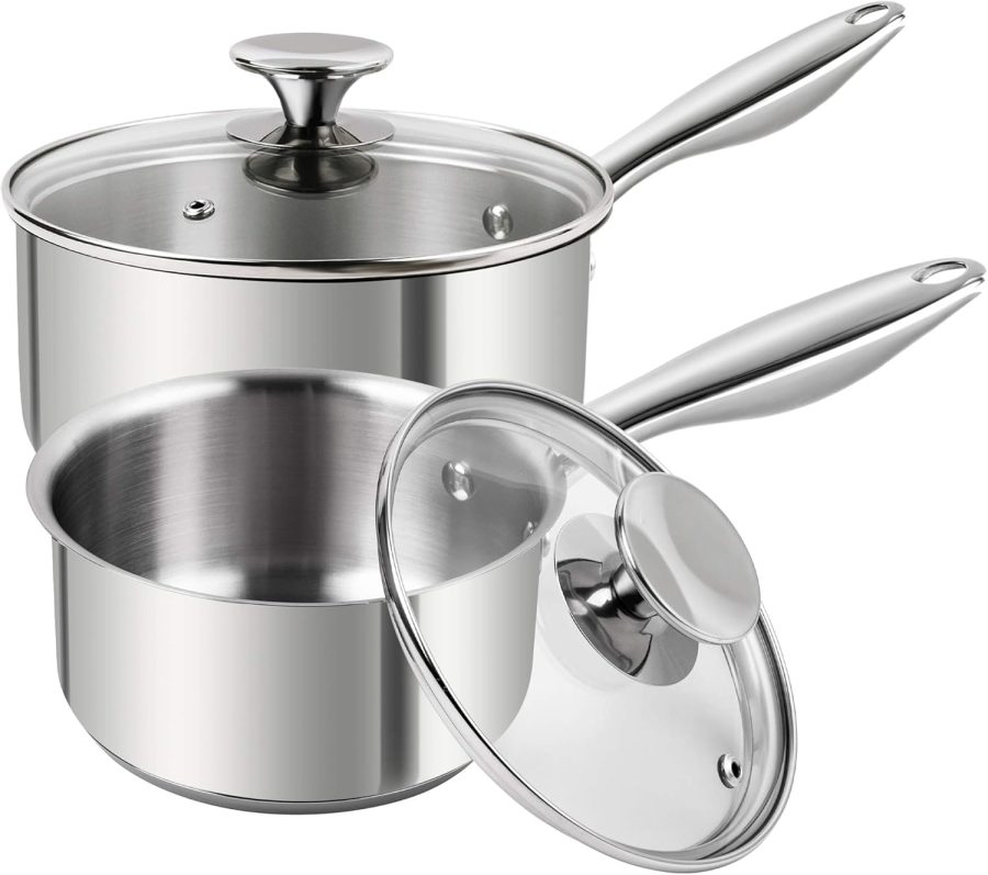 Stainless Steel Saucepan Set 1Qt & 2Qt, Premium German Technology Sauce Pans 2 Piece, 18/10 Stainless Steel Sauce Pan Set, Induction Compatible
