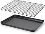 Nonstick Baking Sheet with Rack Set, 16 x 12 x 1 Inch Cookie Sheet Baking Pan with Cooling Rack for Oven, Commercial Grade & Non-Toxic, Easy to Clean