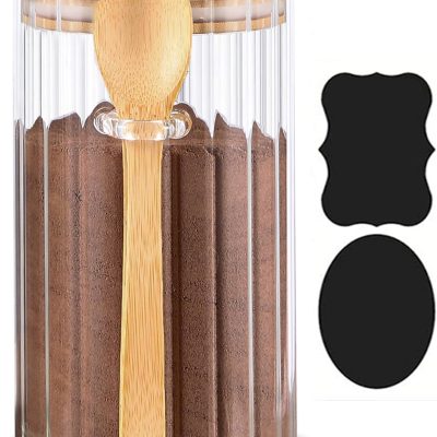 25 FL OZ Large Airtight Glass Jar with Bamboo Spoons Lids Overnight Oats Container Decorative Coffee Bar Food Storage Jar Cereal Nuts Salts Coffee Tea Flour Sugar Container Spice Jar