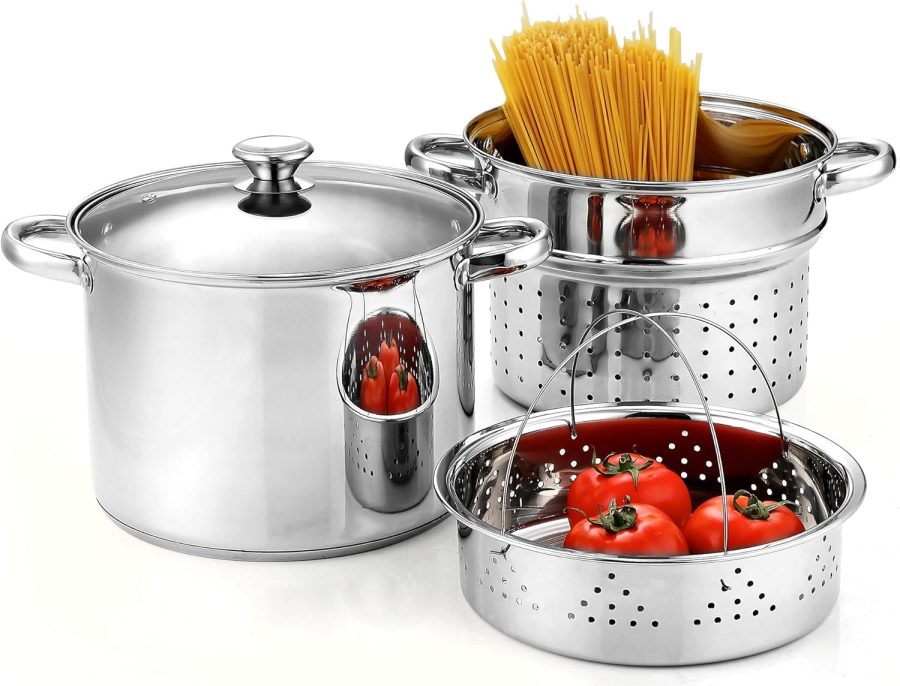 Stainless Steel 4 Piece Pasta Cooker Steamer Multi-Pot