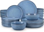 Blue Reactive Glaze Ceramic Dinnerware Set (24 pieces/6 servings), Microwave and Dishwasher Safe