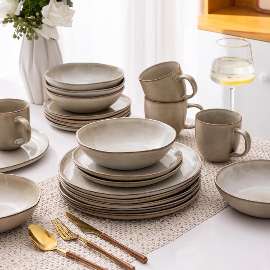 Handcrafted Reactive Glaze Ceramic Dinnerware Set (12 pieces/4 servings), Crack and Scratch Resistant, Microwave and Dishwasher Safe
