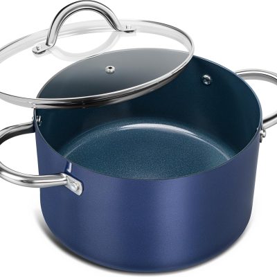 6 Quart Stock Pot with Lid, Non Toxic Cooking Pot, Ceramic Soup Pots with Lid, Non Stick Pot with Stainless Steel Handle, Induction Compatible