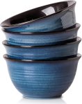 Ceramic Soup Bowls Set of 4, 40 Ounce Large Cereal Bowls for Kitchen, 7 Inch Serving Bowls for Salad Pasta Ramen Pho Popcorn, Dishwasher Microwave Safe, Navy Blue