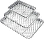 Baking Sheet with Rack Set (3 Pans + 3 Racks), Stainless Steel Baking Pan Cookie Sheet with Cooling Rack, Non Toxic & Heavy Duty & Easy Clean