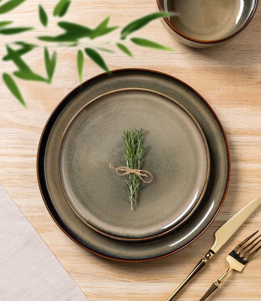 Handcrafted Reactive Glaze Ceramic Dinnerware Set (12 pieces/4 servings), Scratch-Resistant and Durable, Oven, Microwave and Dishwasher Safe