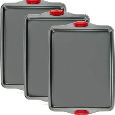 Premium Nonstick Baking Sheet Pans – Set of 3, Heavy-Gauge Carbon Steel, Warp, Dent, and Rust-Resistant – Gourmet Rimmed Half Cookie Sheet Trays, Non-Toxic for Exceptional Baking Performance