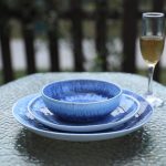Modern reactive glaze ceramic dinnerware set (12 pieces/4 servings), sky blue design, includes high-quality plates and bowls